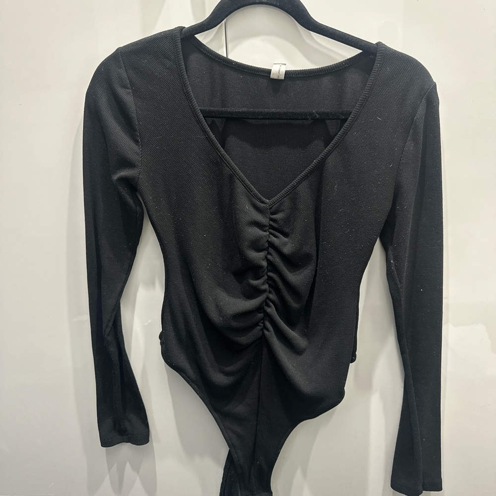 Elegant Black Ruched Bodysuit